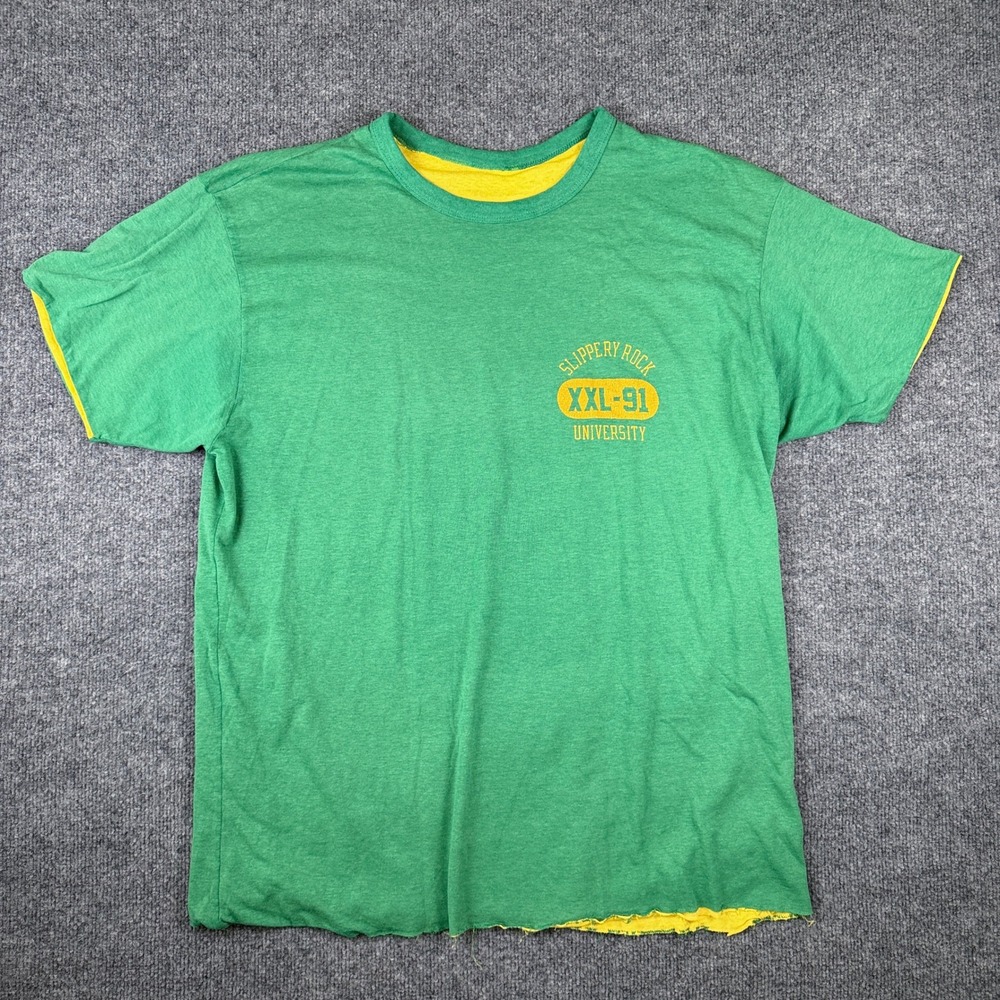 VTG Slippery Rock University Double Face T Shirt Mens XL Phys Ed Reversible 90s